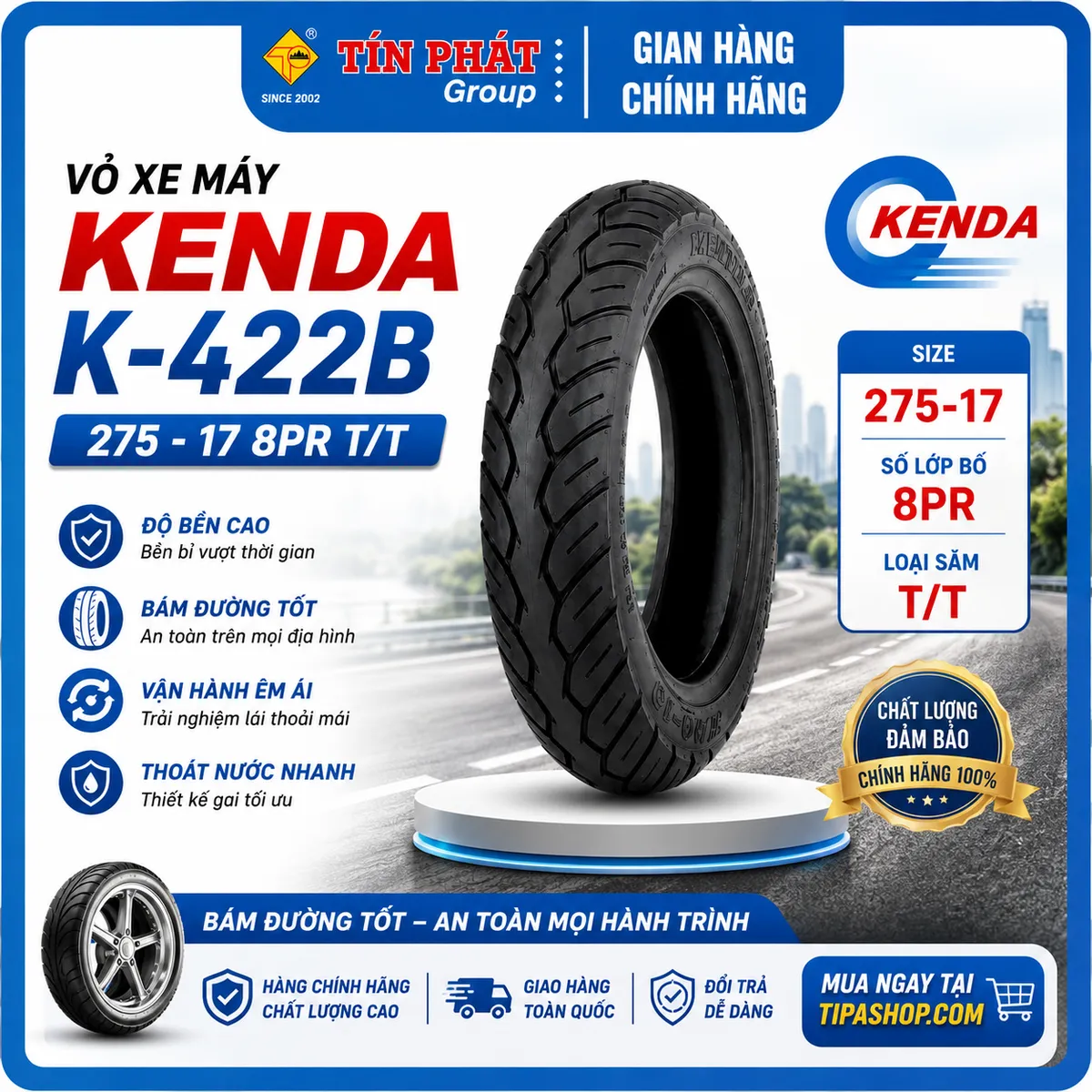 Vỏ KENDA 275 -17 8PR T/T ( K-422B)